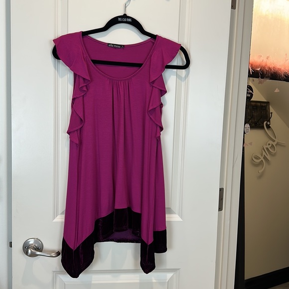 Ella Moss ruffle sleeveless fuschia pink with purple velvet trim top tunic - Picture 4 of 11
